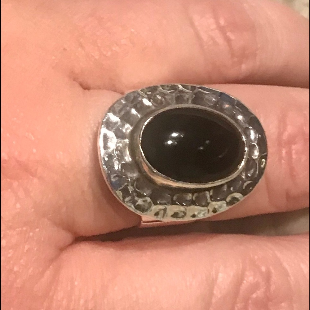 Hammered Sterling Silver Black Onyx Statement Ring